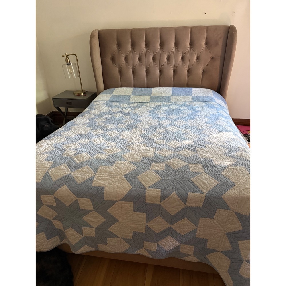 Pine Cone Hill Blue White Star Patchwork Quilt Reversible Bedspread Cottagecore